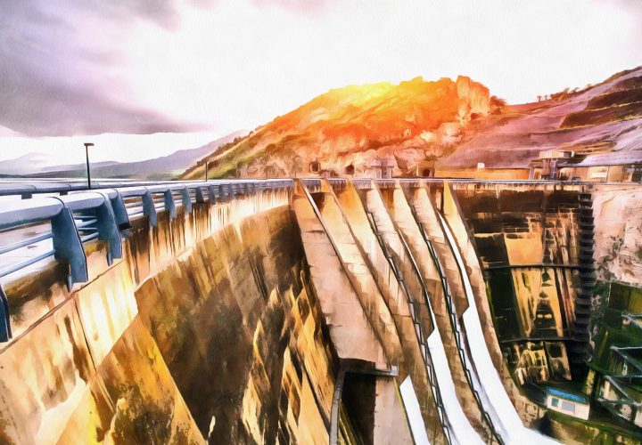 Dam in Europe and Italy.Granite mountains and ravine.