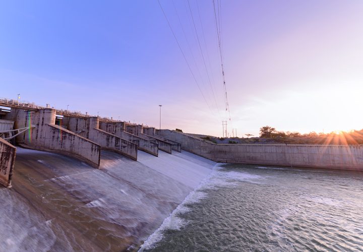 Spillway of Dam gate on morning, The Pa Sak Cholasit Dam Project is one of the major irrigation projects of Thailand,. The dam also decreases problems in Bangkok more flood control